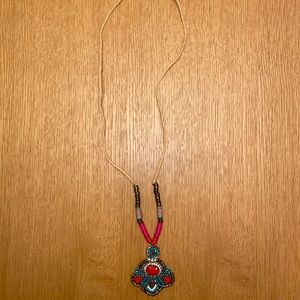 Multi-colored tribal-inspired long necklace